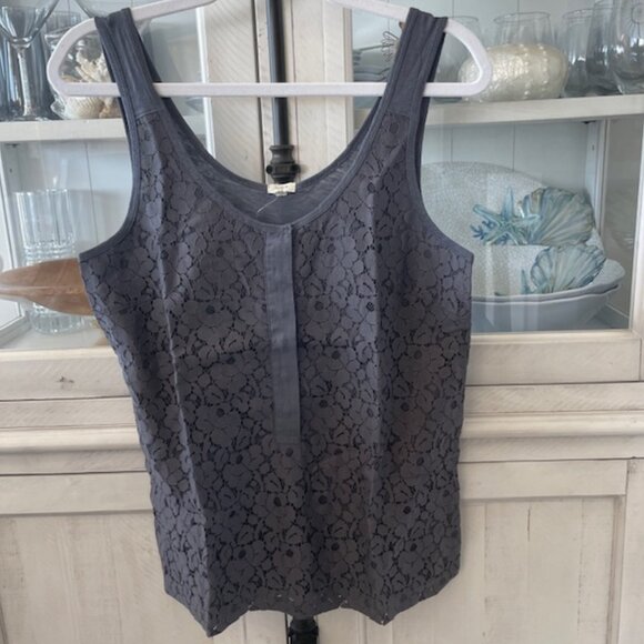 JCREW FACTORY SMOKY CHARCOAL GRAY LACE OVER TANK STYLE# 64887 NWT MEDIUM - Picture 1 of 10
